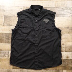 Harley-Davidson Sleeveless Button-Up Shirt Men’s 2XL Black Biker Vest